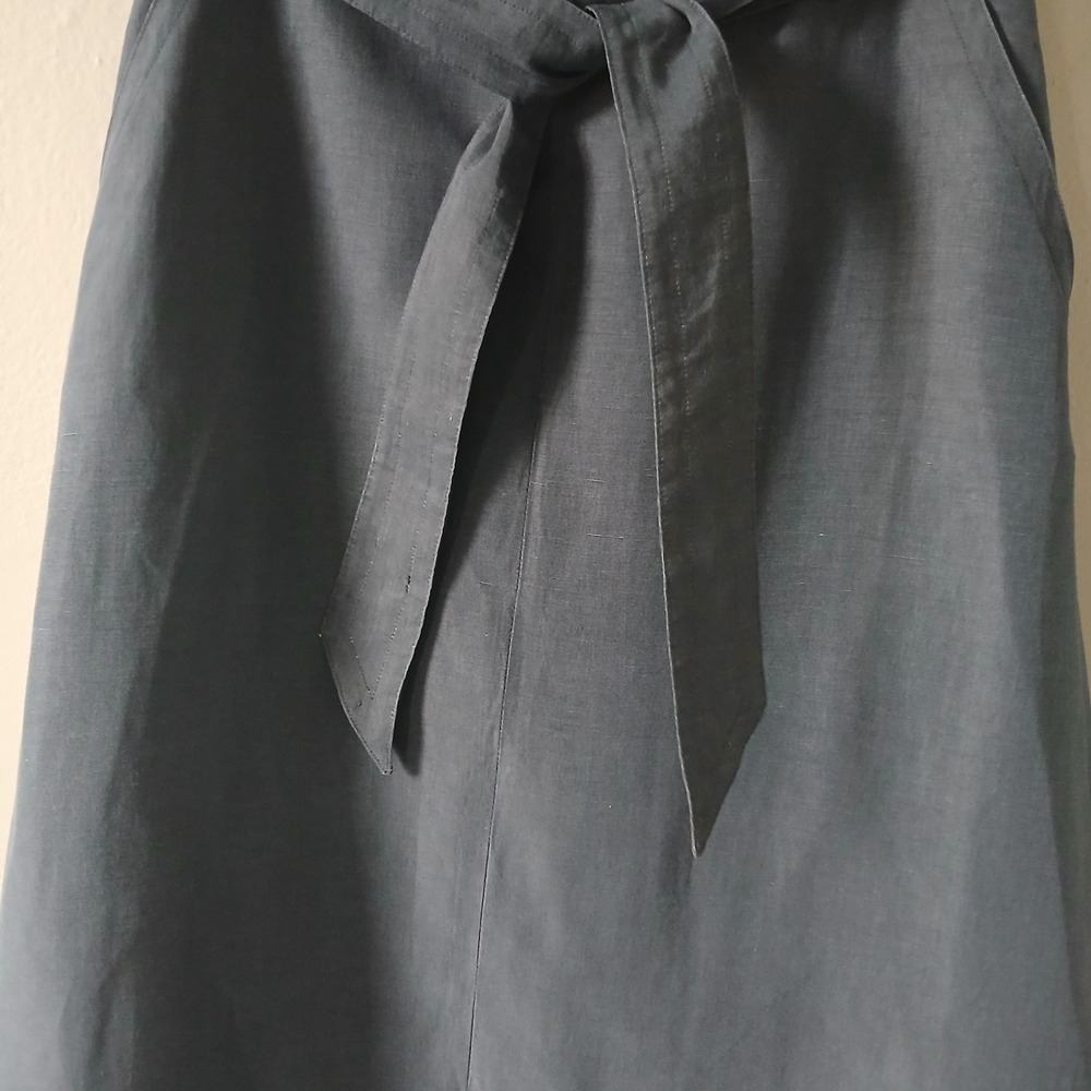 Max Mara Women's Size 2 Gray Button Back Midi Skirt Linen Silk Tie Waist - Picture 3 of 16